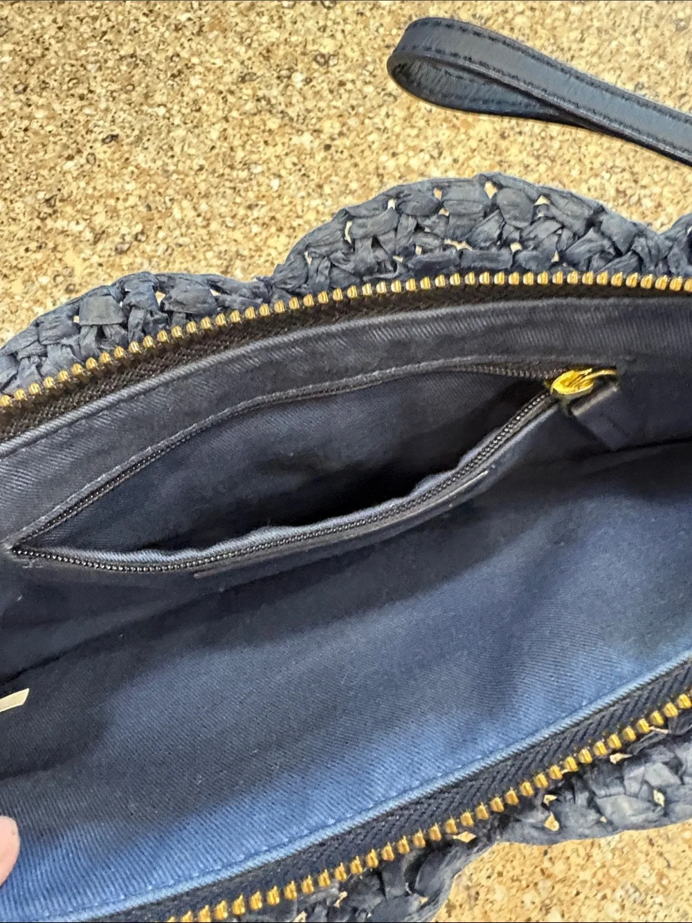 Talbots Hand-Crocheted Navy Blue Wristlet Clutch Bag - EUC